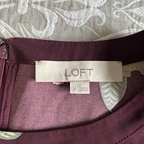 Loft Dress Women 8 Maroon Floral Long Sleeve Cottage Romantic Preppy Western - Picture 3 of 12